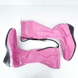 Marc Modavi Womens Patent Leather Knee High Rain Boots Shoes Pink Size 40